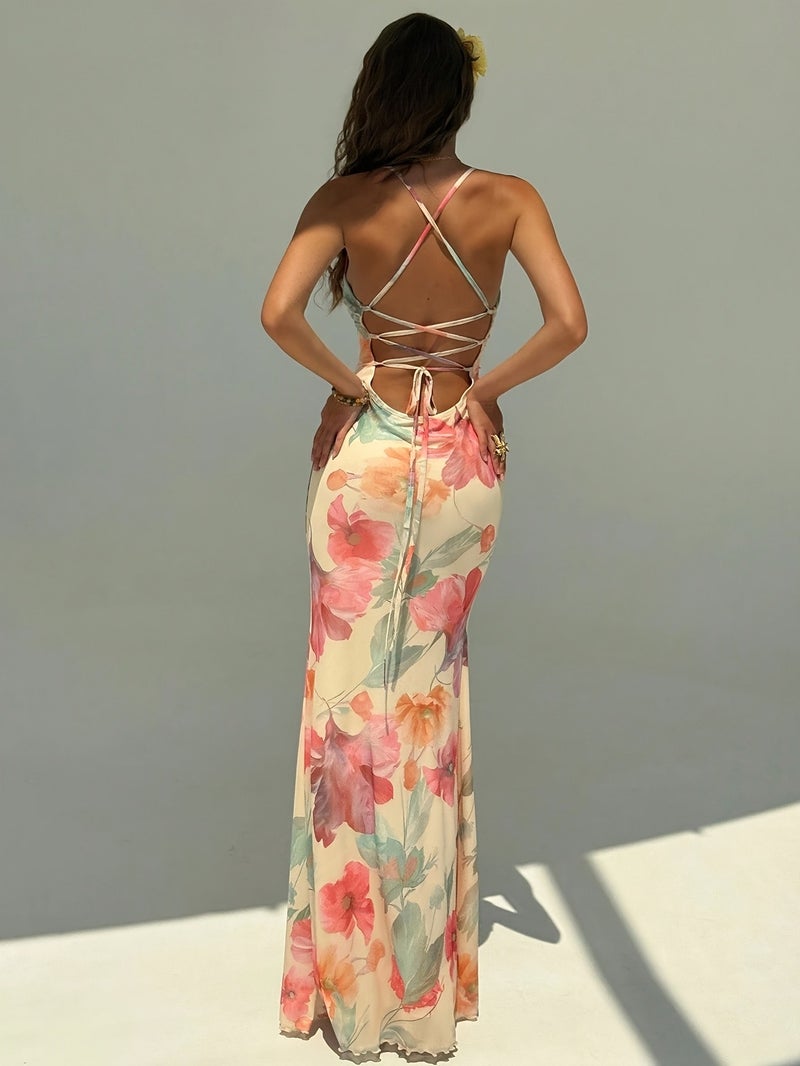 Elegant Printed Backless Dress for Women, Summer Clothing, Beachwear, Women's Beach Vacation Dress, Bohemian Style Tropical Vacation Dress for Women, Anniversary, Bridesmaid Party, Date, ... - Image 3
