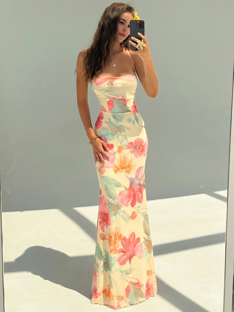 Elegant Printed Backless Dress for Women, Summer Clothing, Beachwear, Women's Beach Vacation Dress, Bohemian Style Tropical Vacation Dress for Women, Anniversary, Bridesmaid Party, Date, ... - Image 4
