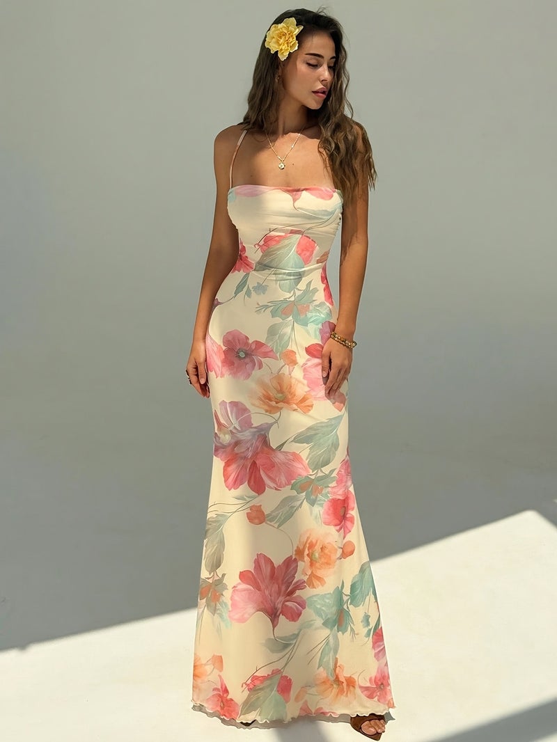 Elegant Printed Backless Dress for Women, Summer Clothing, Beachwear, Women's Beach Vacation Dress, Bohemian Style Tropical Vacation Dress for Women, Anniversary, Bridesmaid Party, Date, ... - Image 2