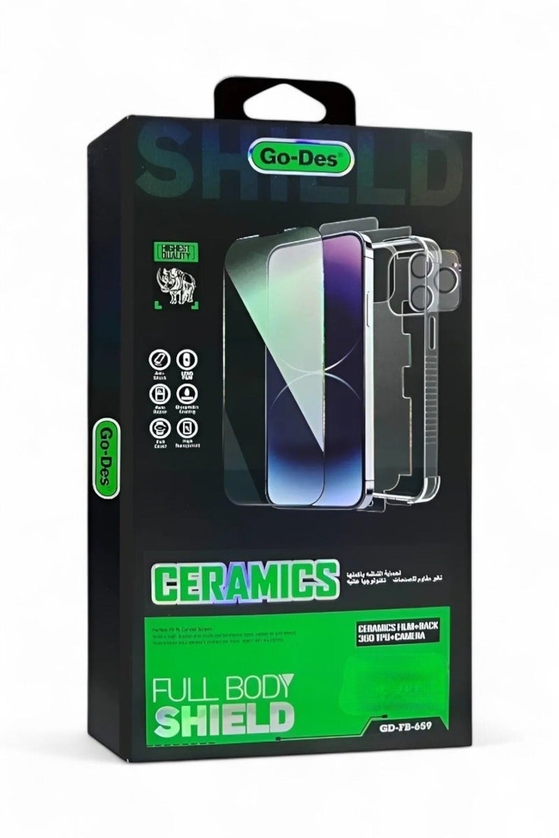 جو-ديز بكج الحماية الكاملة لـ آيفون اكس/ اكس اس (iPhone X/XS) جراب حماية مصنوع من مواد عالية الجودة, حماية الشاشة بوضوح عالي, واقي عدسات الكاميرا, واقي لحماية خلفية الهاتف, حماية قصوى ضد الخدوش والكسر - Image 2