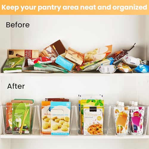 YIHONG 6 Pack Clear Pantry Organizer Bins, Plastic Containers with Handle for Kitchen,Freezer,Cabinet,Closet,Bathroom Under Sink Storage - Image 4