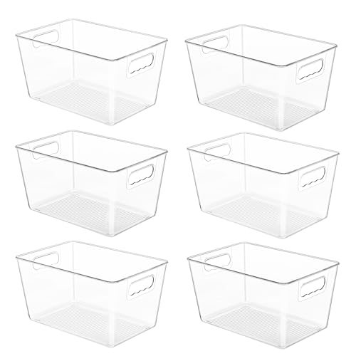 YIHONG 6 Pack Clear Pantry Organizer Bins, Plastic Containers with Handle for Kitchen,Freezer,Cabinet,Closet,Bathroom Under Sink Storage - Image 2