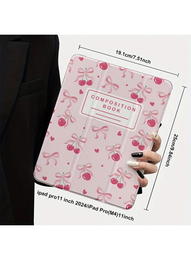 Tri Fold Colorful Cherry Bow Pattern Tablet Case For iPad Pro M4 11 Inch Magnetic Stand - Image 2