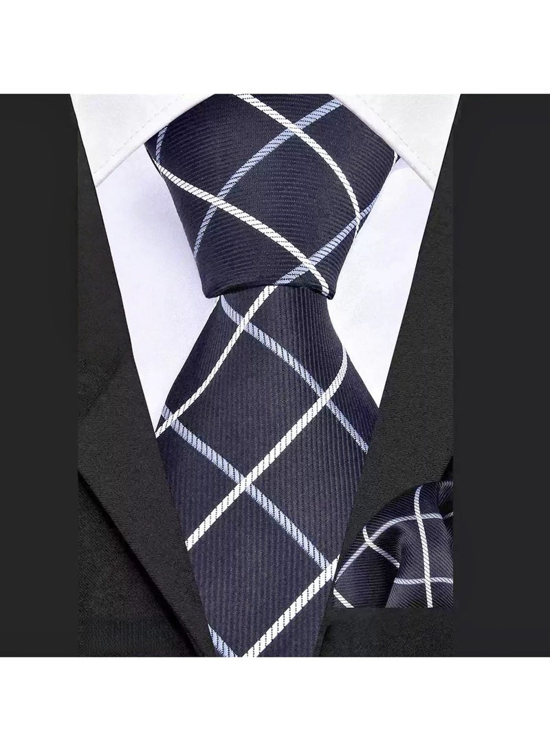Hiras Fashionable Grid pattern Necktie Suit Gift Box Set（Tie, Pocket Square, Broochs, Tie Clip Set )-Black - Image 2