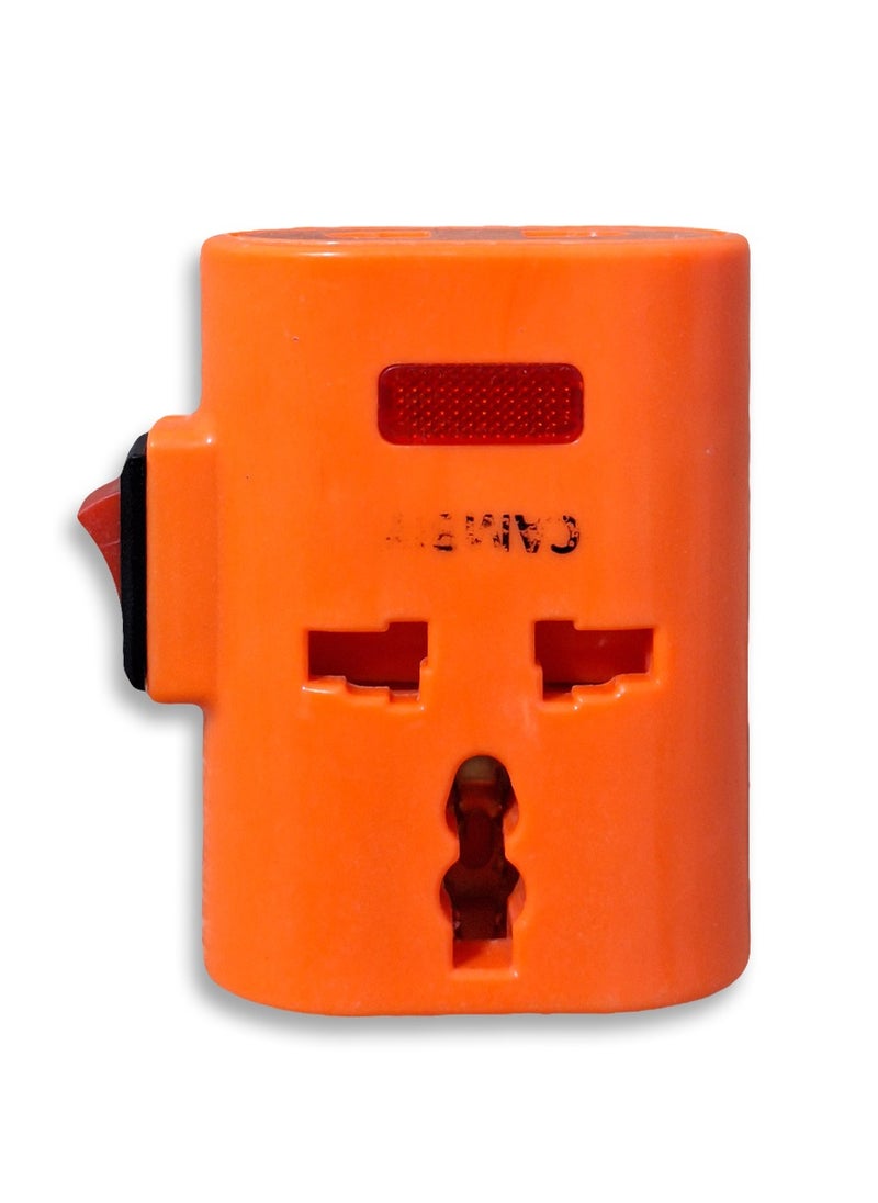 Electrical socket, 10-16 amps, 250 volts, with 3 outlets and a safety button, orange, easy to use in residential apartments, factories, and workshops