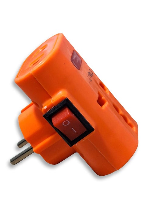 Electrical socket, 10-16 amps, 250 volts, with 3 outlets and a safety button, orange, easy to use in residential apartments, factories, and workshops