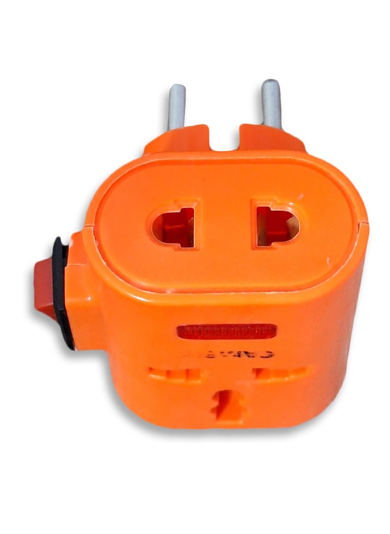 Electrical socket, 10-16 amps, 250 volts, with 3 outlets and a safety button, orange, easy to use in residential apartments, factories, and workshops
