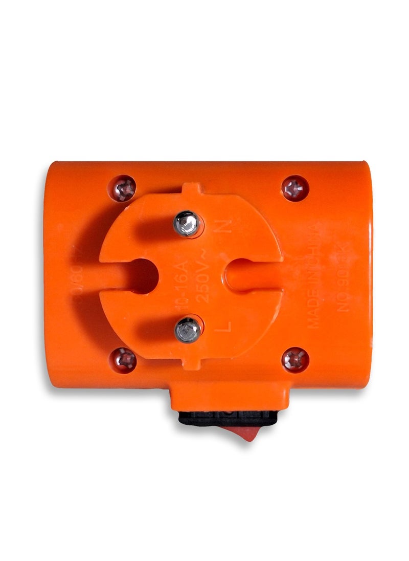 Electrical socket, 10-16 amps, 250 volts, with 3 outlets and a safety button, orange, easy to use in residential apartments, factories, and workshops