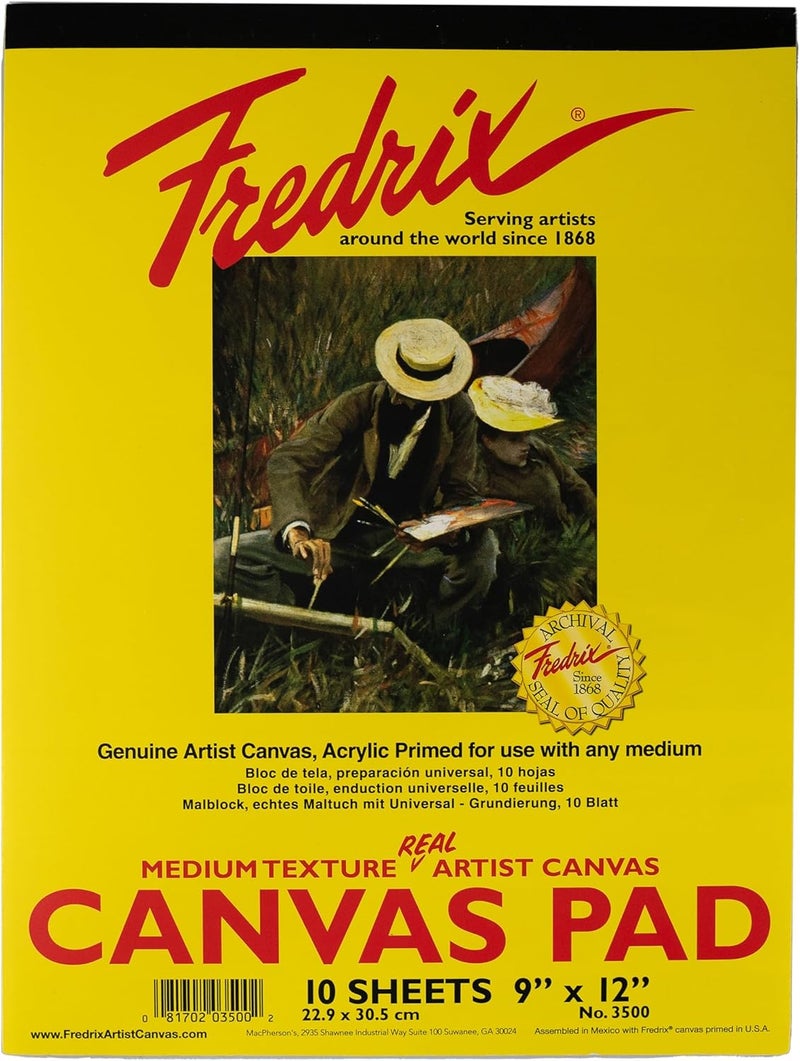 Fredrix 3500 Medium Texture Canvas Pad - 10 Sheets, 9" x 12" - Archival Quality for Artists - Image 1