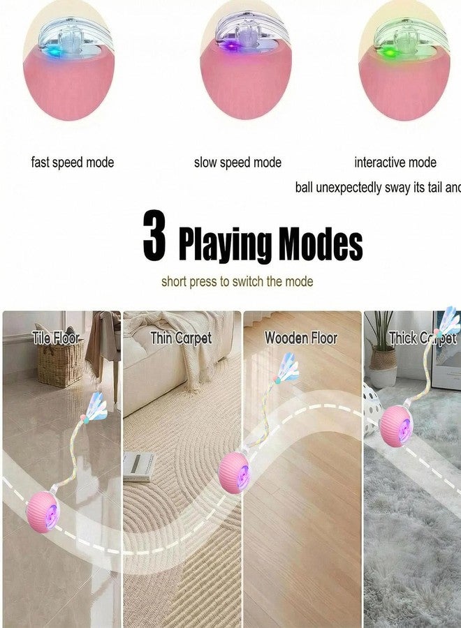 molxiobul Interactive Dog Cat Toy Ball, Upgraded Rechargable Rolling Pet Ball with 2 Tails, Smart Automatic Moving Toy for Bored Indoor Kitty Puppy -Pink - Image 5