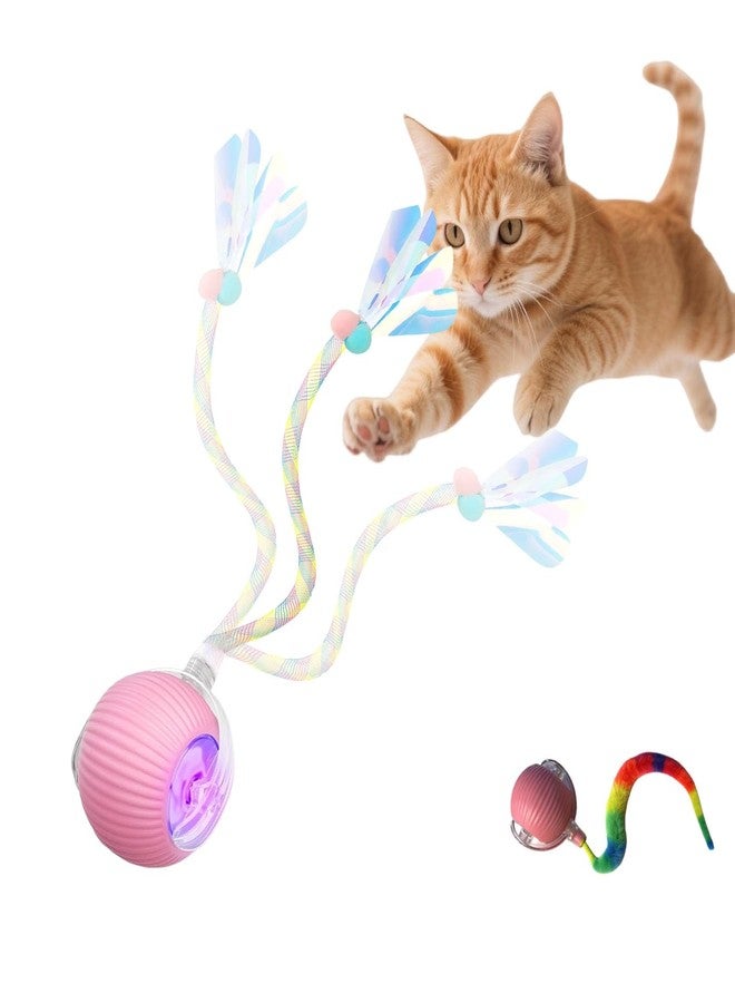 molxiobul Interactive Dog Cat Toy Ball, Upgraded Rechargable Rolling Pet Ball with 2 Tails, Smart Automatic Moving Toy for Bored Indoor Kitty Puppy -Pink - Image 1