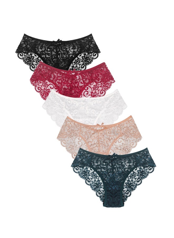Zeemey Zeemey 5 Pack Womens Underwear Lace Sort Bikini Breathable Panties Low Rise Hipster Ladies Charming Cheeky Lingerie  - Image 1