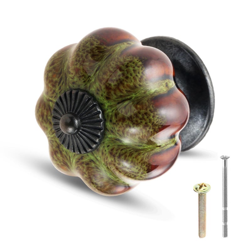 Mgoodoo Drawer Knobs Vintage, Green Dresser Knobs for Cabinets Drawers Cabinet Hardware Pulls Single Hole Pumpkin Shape - Image 1