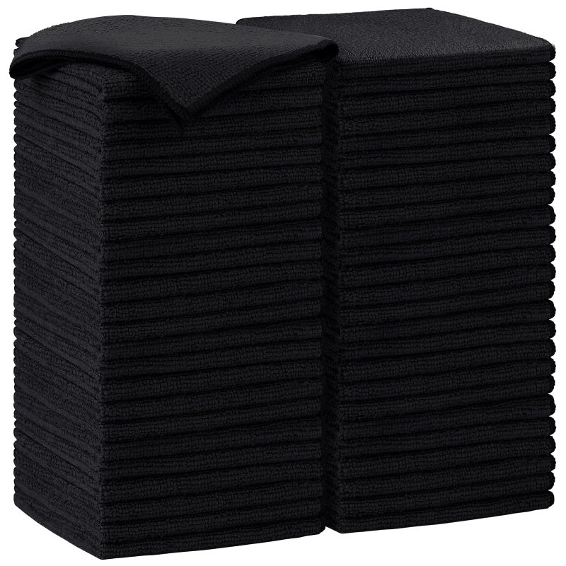 أيديا مناشف تنظيف من الألياف الدقيقة من أيديا - عبوة من 50 قطعة، مناشف ناعمة من الألياف الدقيقة للسيارات، قطع قماش تنظيف ماصة، مناشف غسيل خالية من الوبر والخطوط للمنزل والمطبخ والنوافذ (12 بوصة × 12 بوصة)، أسود - Image 1