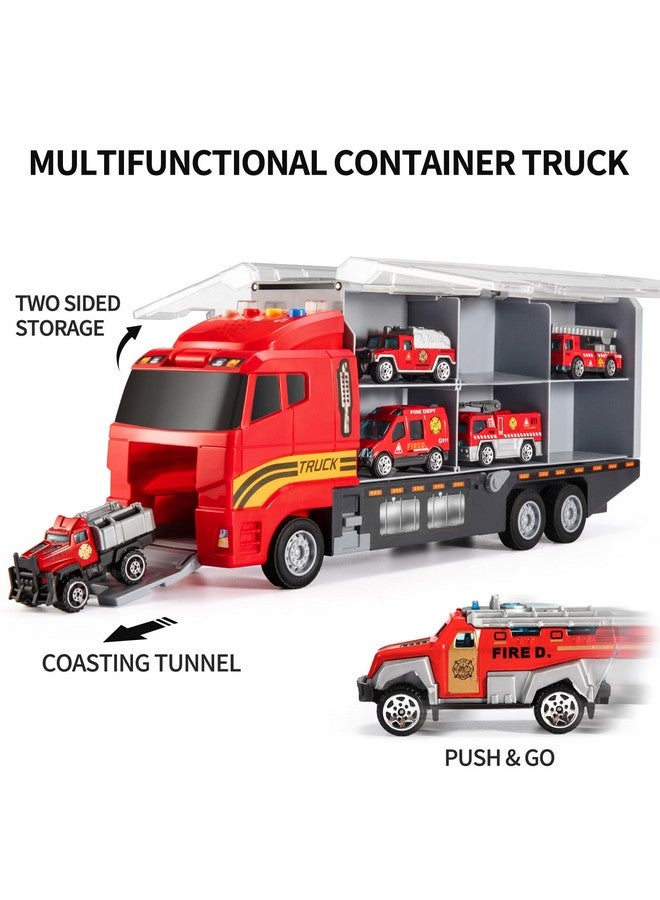 TEMI Toddler Toys for 3 4 5 6 Years Old Boys, Die-cast, Alloy Metal Emergency Fire Rescue Vehicle Transport Car / Truck Toys Set w/Play Mat for Age 3-9 Toddlers Kids Boys & Girls - Image 4