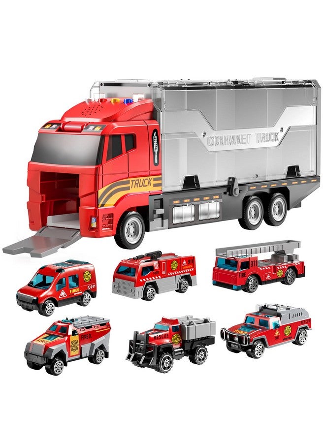 TEMI Toddler Toys for 3 4 5 6 Years Old Boys, Die-cast, Alloy Metal Emergency Fire Rescue Vehicle Transport Car / Truck Toys Set w/Play Mat for Age 3-9 Toddlers Kids Boys & Girls - Image 1