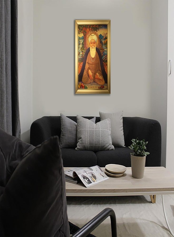 ANAADI لوحة جدارية كبيرة الحجم مطبوعة ببريق ذهبي من ورق سميك، صورة غورو ناناك ديف جي، مناسبة للمنزل وغرفة الرسم والمعبد وغرفة المكتب (12 بوصة × 18 بوصة) (GLD-21). - Image 3