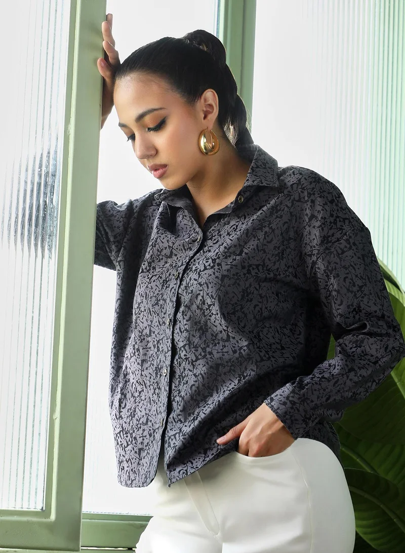 بينيا كولادا Women's Midnight Black Splatter-Jacquard Oversized Shirt
