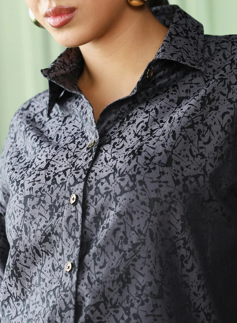 PINACOLADA  Women's Midnight Black Splatter-Jacquard Oversized Shirt for Women | Best Price UAE
