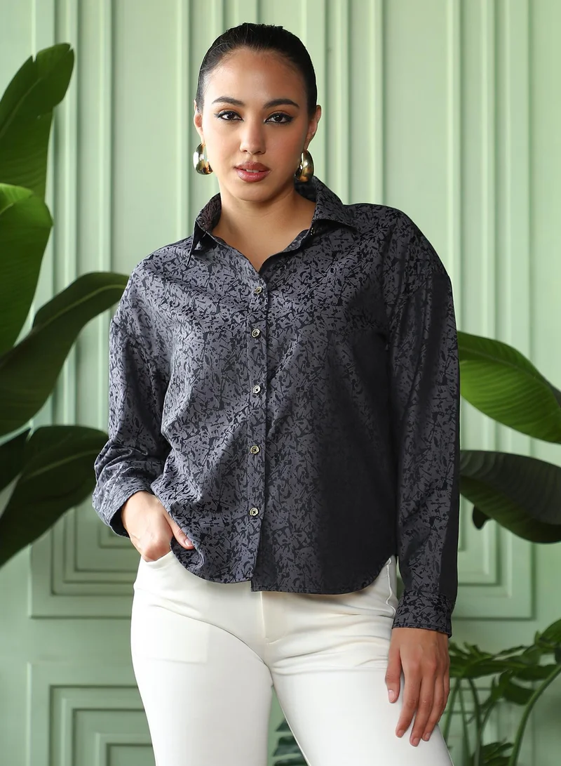 بينيا كولادا Women's Midnight Black Splatter-Jacquard Oversized Shirt