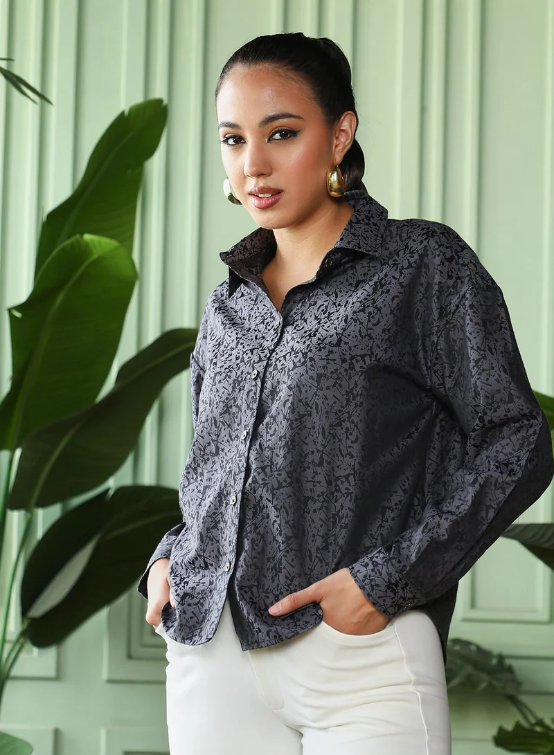 PINACOLADA  Women's Midnight Black Splatter-Jacquard Oversized Shirt for Women | Best Price UAE