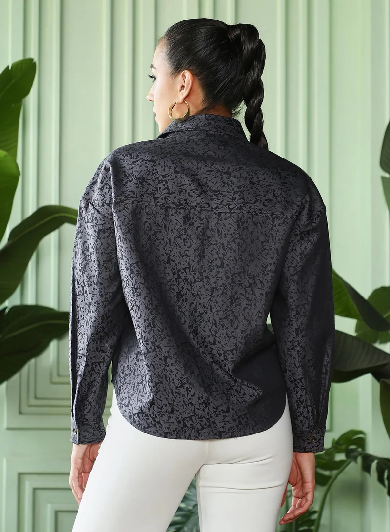 PINACOLADA  Women's Midnight Black Splatter-Jacquard Oversized Shirt for Women | Best Price UAE