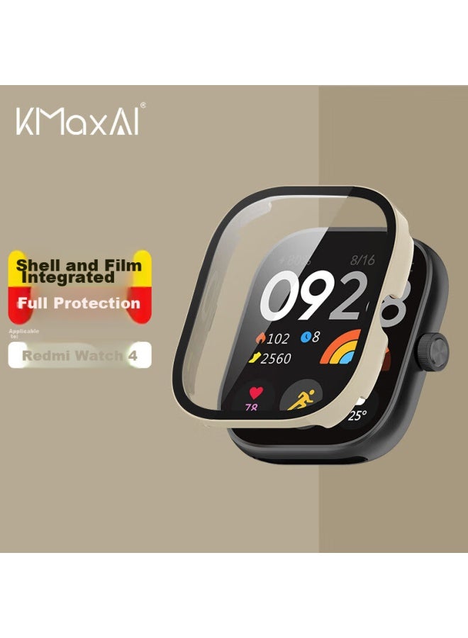 Kmaxai Compatible With Redmi Watch 5/4 Protective Film + Case, All-in Full Coverage Xiaomi Redmi Watch Dial Protector & Screen Film, Hard Shell Anti-fingerprint Tempered Glass Film, Ivory White - Image 1