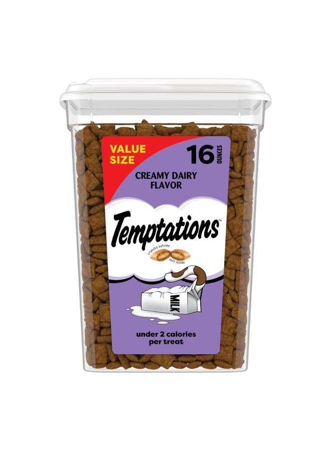TEMPTATIONS Classic Crunchy and Soft Cat Treats Creamy Dairy Flavor, 16 oz. Tub - Image 1