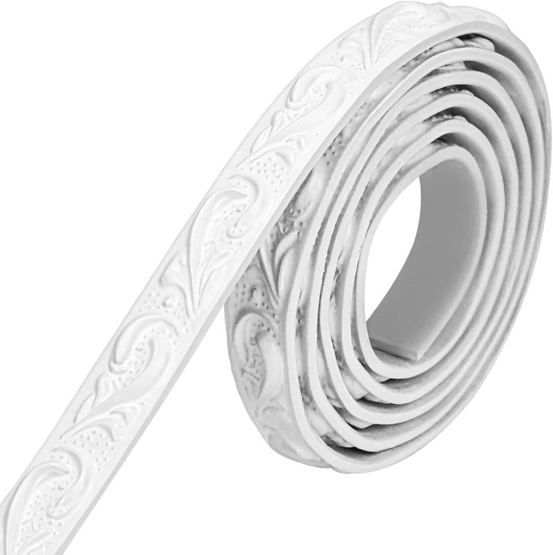 16.4 Ft Self-Adhesive PVC Decorative Molding Trim, White with 3D Embossed Pattern, for Mirrors, Tv Walls, Door Frames, and Cabinets - Image 1