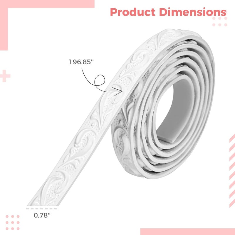 16.4 Ft Self-Adhesive PVC Decorative Molding Trim, White with 3D Embossed Pattern, for Mirrors, Tv Walls, Door Frames, and Cabinets - Image 2