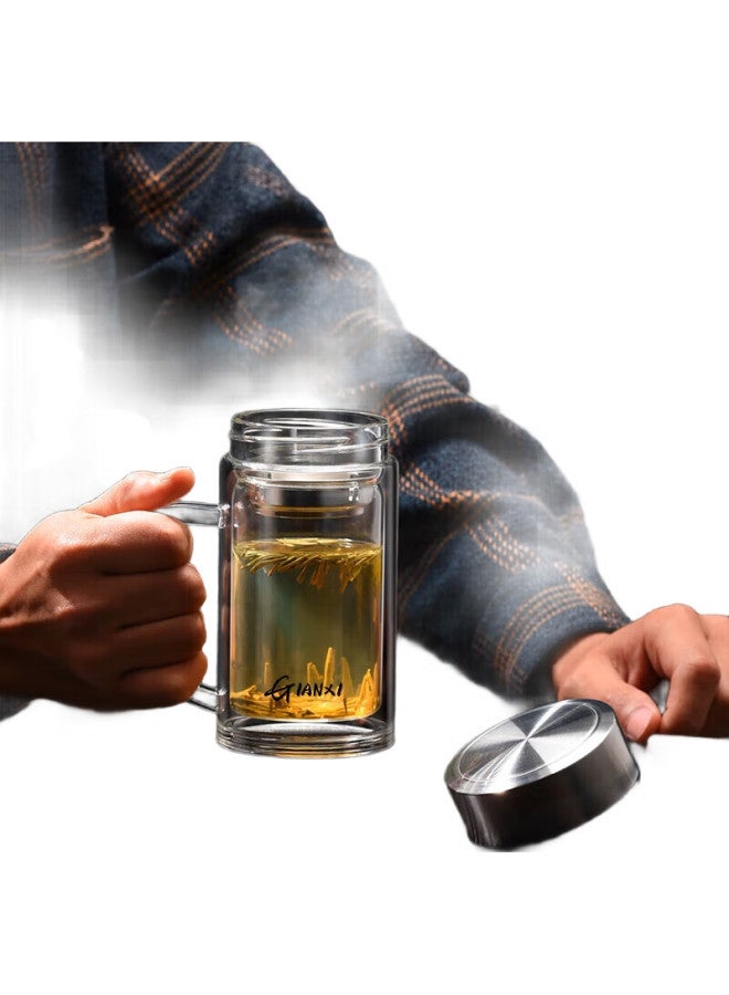 Gianxi Double-Layer High Borosilicate Glass Cup With Handle, Heat-Resistant Tea Infuser Mug, Water Cup, Gift - Image 1