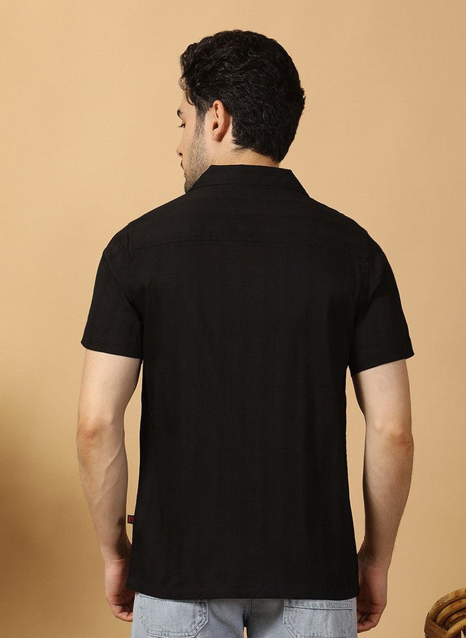 Hence Men's Relaxed Fit Textured Black Casual Shirt with Cuban Collar - Image 5