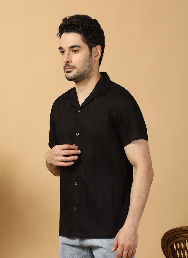 Hence Men's Relaxed Fit Textured Black Casual Shirt with Cuban Collar - Image 4