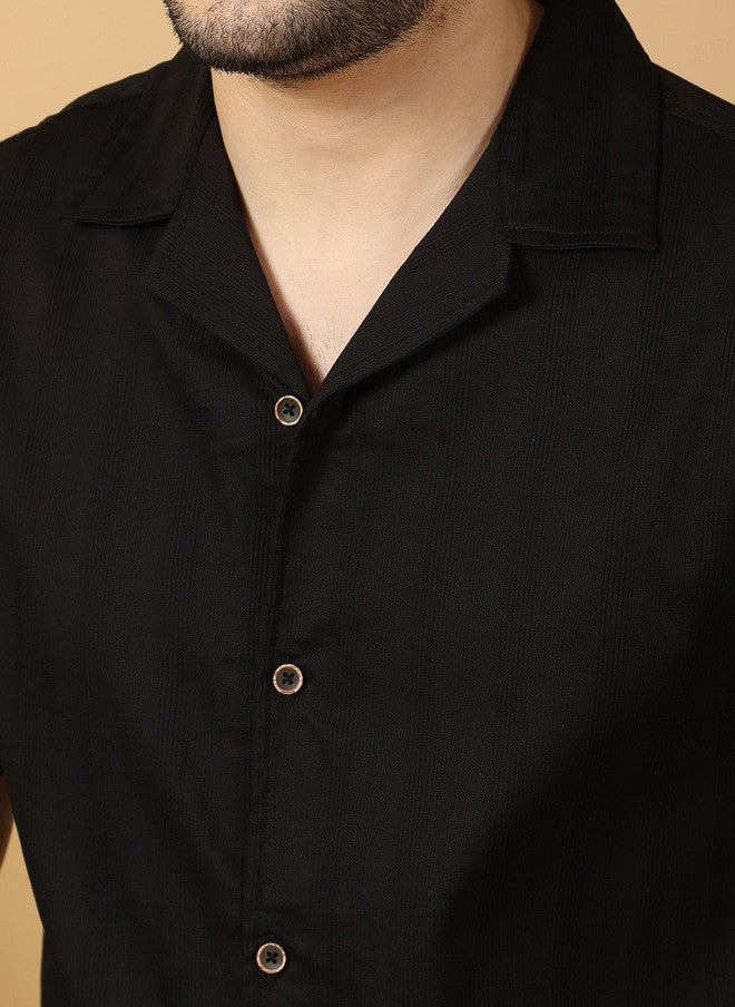 Hence Men's Relaxed Fit Textured Black Casual Shirt with Cuban Collar - Image 2