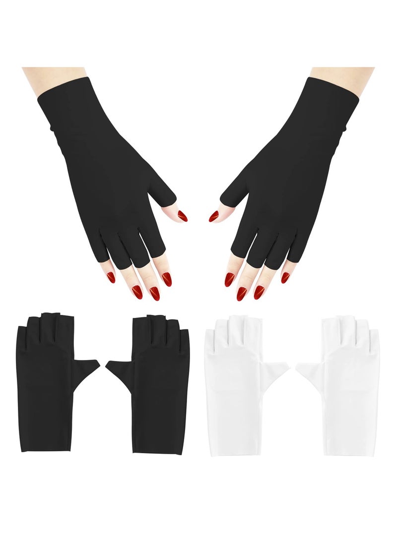 SUNSAR 2 Pairs Anti UV Gloves UV Shield Gloves for Gel Manicure,Protect Hands from UV Light Lamp Dryer(Black+White) - Image 1