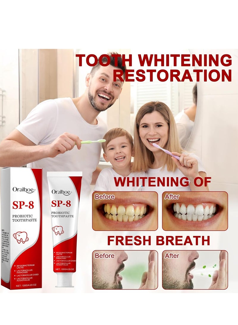 أورالحوي معجون أسنان Sp-8، معجون أسنان Sp 8، معجون أسنان Sp8، معجون أسنان Sp 8 البروبيوتيك لإزالة البقع، معجون الأسنان لتنظيف عميق، معجون الأسنان لنفس منعش وإزالة البقع (120 جرام) - Image 2