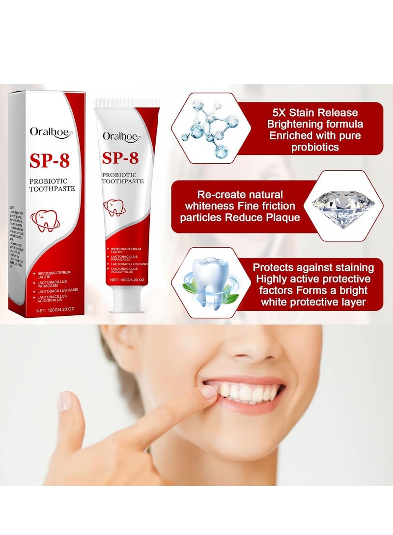 أورالحوي معجون أسنان Sp-8، معجون أسنان Sp 8، معجون أسنان Sp8، معجون أسنان Sp 8 البروبيوتيك لإزالة البقع، معجون الأسنان لتنظيف عميق، معجون الأسنان لنفس منعش وإزالة البقع (120 جرام) - Image 4