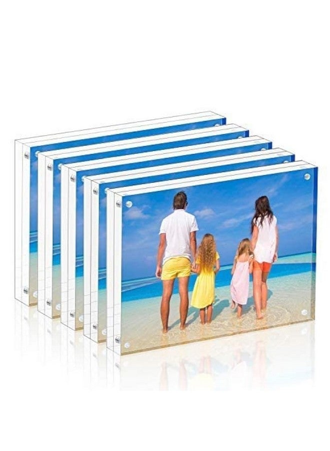 Meetu Acrylic Picture Frame 4x6,Clear Freestanding Double Sided 20mm Thickness Frameless Magnetic Photo Frames Desktop Display with Gift Box Package(5 Pack) - Image 2