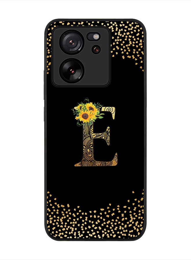 Stylizedd Rugged Black Edge case for Xiaomi 13T / Xiaomi 13T Pro, Slim fit Soft Case Custom Monogram Initial Letter Mandala Floral Pattern Alphabet-E (Black) - Image 1