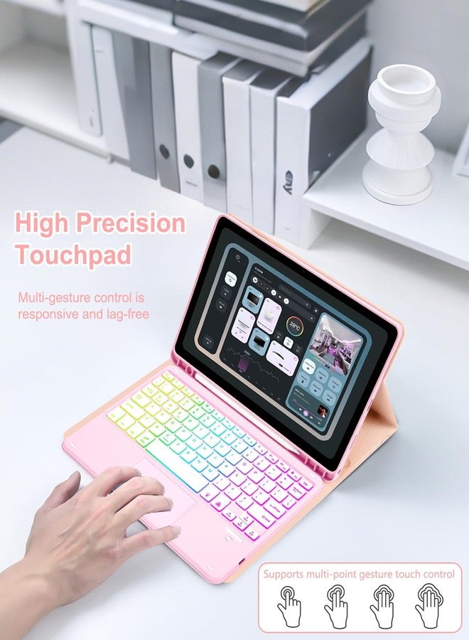 MePadKey Touchpad Keyboard Case for Samsung Galaxy Tab A11 Plus/A9 Plus 2025/2023 11 inch, 7-Color Backlight Type-C Charging Keyboard with Pencil Holder Cover Fit Tablet A11+/A9+ (Pink) - Image 5