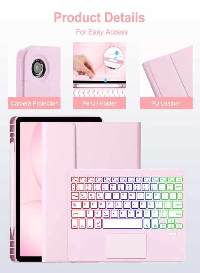 MePadKey Touchpad Keyboard Case for Samsung Galaxy Tab A11 Plus/A9 Plus 2025/2023 11 inch, 7-Color Backlight Type-C Charging Keyboard with Pencil Holder Cover Fit Tablet A11+/A9+ (Pink) - Image 3