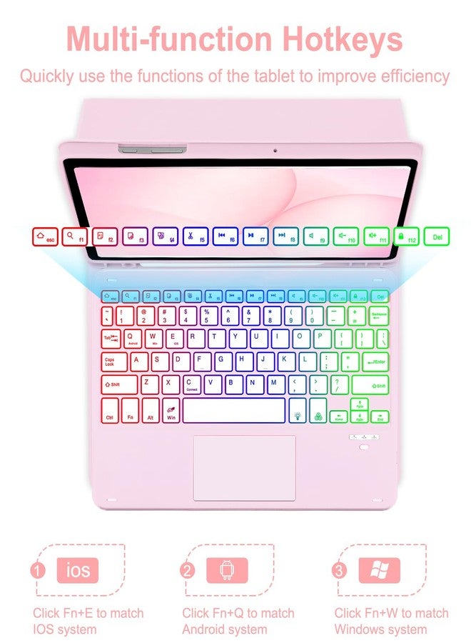 MePadKey Touchpad Keyboard Case for Samsung Galaxy Tab A11 Plus/A9 Plus 2025/2023 11 inch, 7-Color Backlight Type-C Charging Keyboard with Pencil Holder Cover Fit Tablet A11+/A9+ (Pink) - Image 4