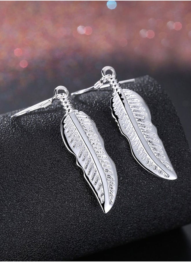 NIBEMINENT Feather Shape Dangle Earrings Silver  - Image 3