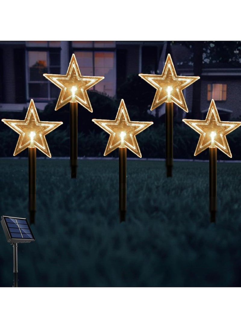 AUTOYSUR أضواء مسار عيد الميلاد الشمسية، 5 قطع أضواء زينة عيد الميلاد الشمسية على شكل نجوم، أضواء خارجية مقاومة للماء، أضواء زخرفية للحديقة، أضواء للمسارات للمناظر الطبيعية، الفناء، الحديقة، حفل الزفاف، الحفلة (5PCS-أبيض دافئ-نجمة) - Image 3