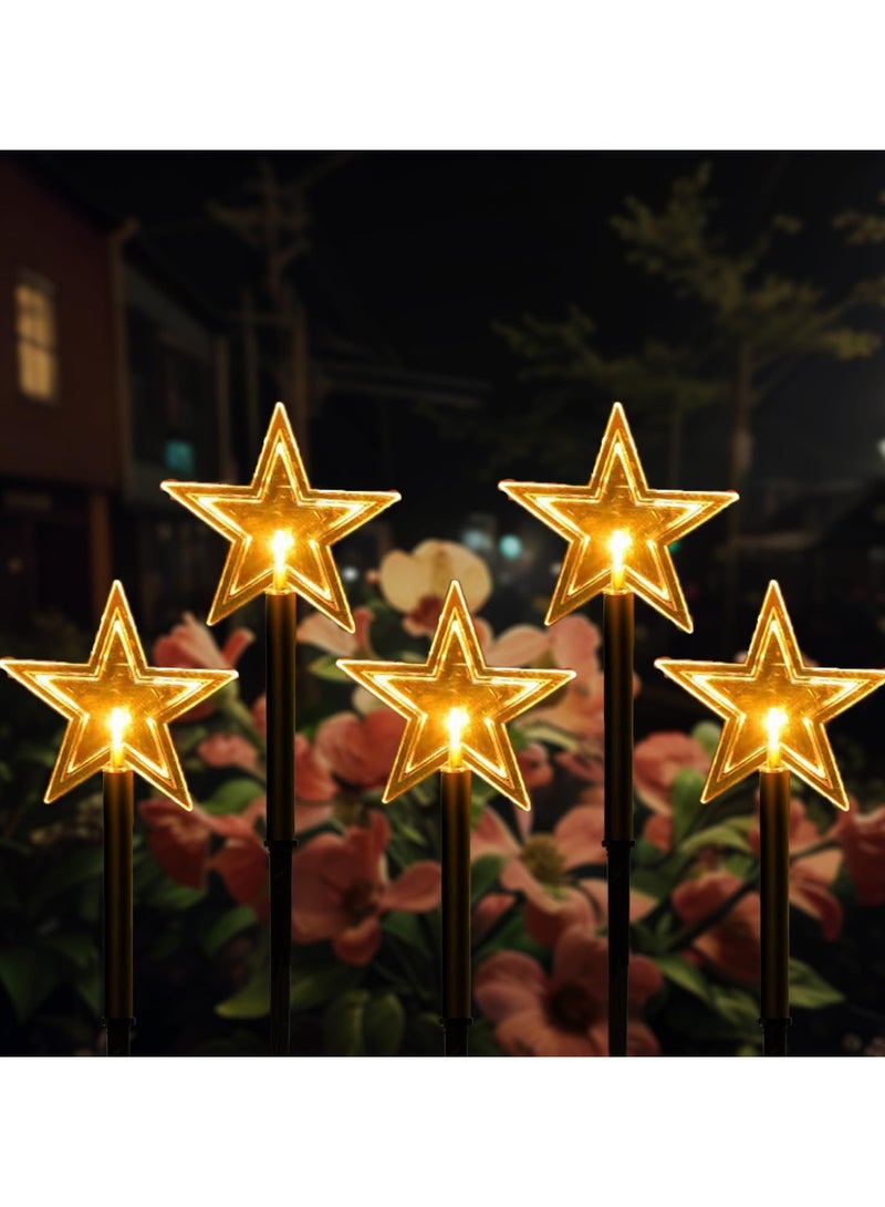 AUTOYSUR أضواء مسار عيد الميلاد الشمسية، 5 قطع أضواء زينة عيد الميلاد الشمسية على شكل نجوم، أضواء خارجية مقاومة للماء، أضواء زخرفية للحديقة، أضواء للمسارات للمناظر الطبيعية، الفناء، الحديقة، حفل الزفاف، الحفلة (5PCS-أبيض دافئ-نجمة) - Image 2