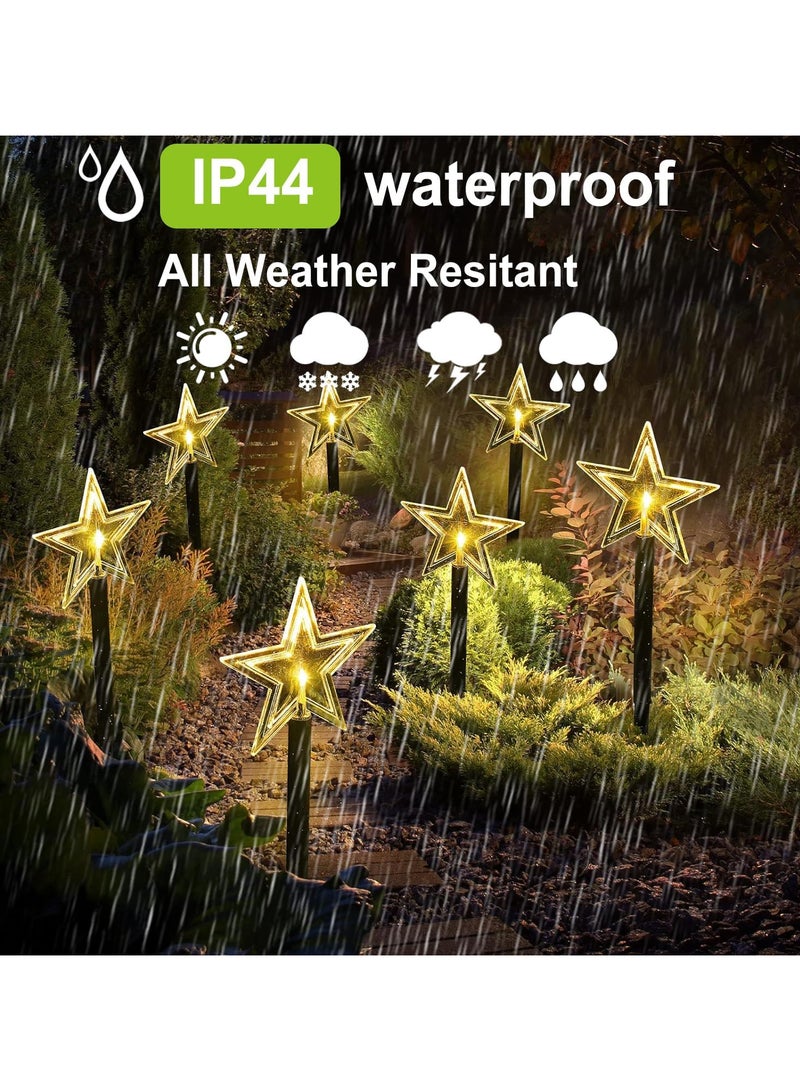 AUTOYSUR أضواء مسار عيد الميلاد الشمسية، 5 قطع أضواء زينة عيد الميلاد الشمسية على شكل نجوم، أضواء خارجية مقاومة للماء، أضواء زخرفية للحديقة، أضواء للمسارات للمناظر الطبيعية، الفناء، الحديقة، حفل الزفاف، الحفلة (5PCS-أبيض دافئ-نجمة) - Image 5