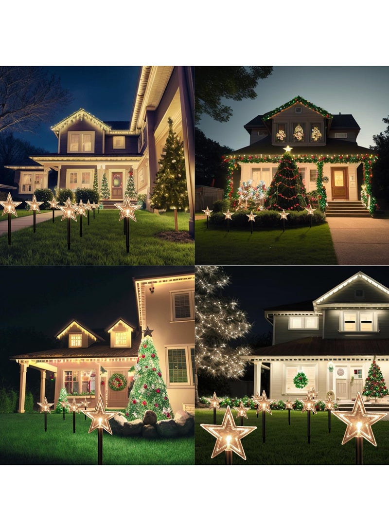 AUTOYSUR أضواء مسار عيد الميلاد الشمسية، 5 قطع أضواء زينة عيد الميلاد الشمسية على شكل نجوم، أضواء خارجية مقاومة للماء، أضواء زخرفية للحديقة، أضواء للمسارات للمناظر الطبيعية، الفناء، الحديقة، حفل الزفاف، الحفلة (5PCS-أبيض دافئ-نجمة) - Image 4