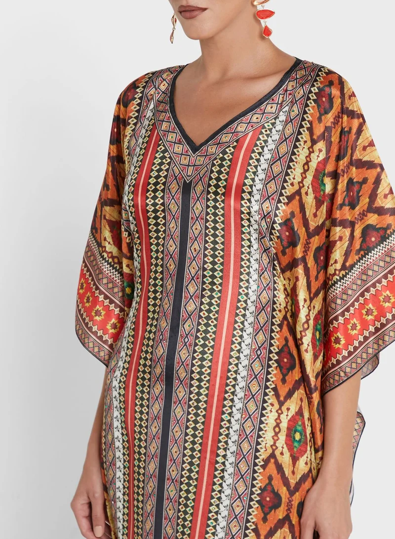 ARABIAN CLOSET Printed Kaftan With Pouch