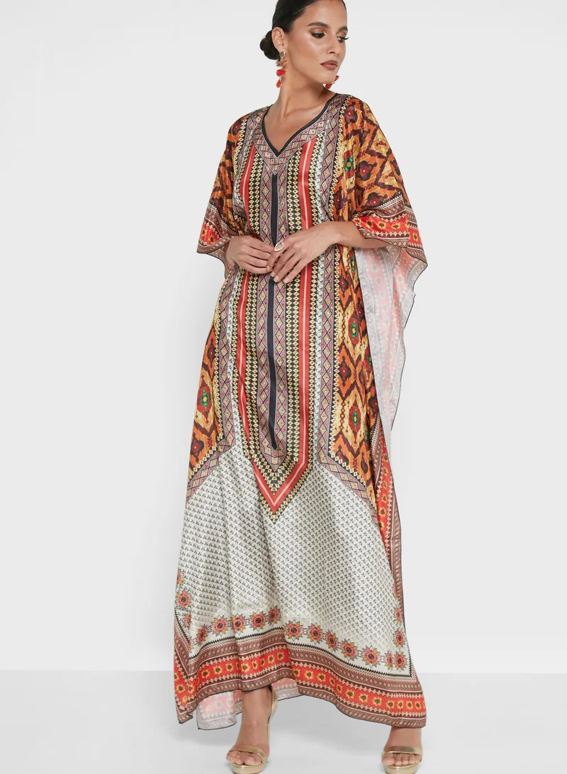 ARABIAN CLOSET Printed Kaftan With Pouch