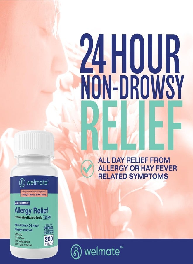 WELMATE | Allergy Relief | Fexofenadine HCl 180 mg | 24 Hour Non-Drowsy Antihistamine | Sneezing | Runny Nose | Itchy Eyes, Nose & Throat | Indoor & Outdoor Allergy Relief Tablets | 200 Count - Image 3